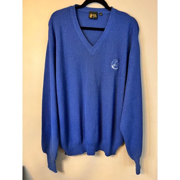 Bobby Jones XL Blue V-Neck Baby Alpaca Wool Golf Sweater Men's‎ - Picture 1 of 9